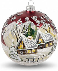 Polish Hand Blown Glass Christmas Ornaments Ball, Cottage Burgundy 5 in