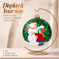 Hand Blown Glass Christmas Ornaments Ball, Snowman & Child Green 3 in - image 5