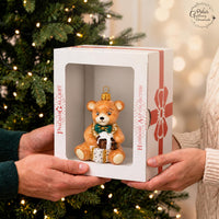 Teddy Glass Christmas Ornaments Balls Hand Blown Bear with Gift 3.5 in - image 2