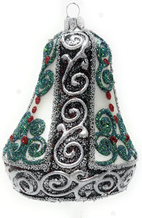 Hand Blown Glass Christmas Bells Ornaments, Silver Embellished 4 in - image 6