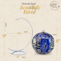 Hand Blown Glass Christmas Ornaments Ball, Countryside Sapphire 8in + Stand - image 2