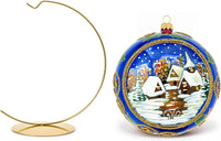 Hand Blown Glass Christmas Ornaments Ball, Sapphire 8 in + Stand