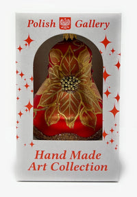 Hand Blown Glass Christmas Bells Ornaments, Poinsettia Red 4 in - image 5