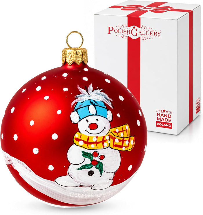 Hand Blown Glass Christmas Ornaments Ball, Snowman & Mistletoe Red 3 in