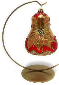 Hand Blown Glass Christmas Bells Ornaments, Poinsettia Red 4 in - image 3