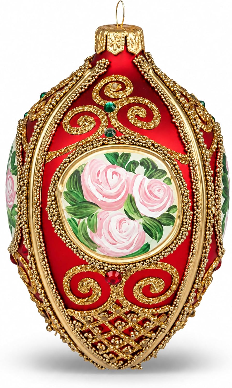 Faberge Egg Hand Blown Glass Christmas Ornaments Balls Red Matte 5 in