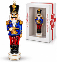 Nutcracker Glass Christmas Ornaments Balls Hand Blown Blue 7.25 in