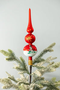 Finial Glass Christmas Vintage Tree Topper, Red Snowflake 15 in - image 5