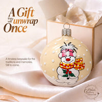 Blown Glass Christmas Ornaments Ball, Snowman & Mistletoe Vanilla Gold 3 in - image 2