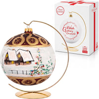 Hand Blown Glass Christmas Ornaments Ball, Blast Golden Wine 6 in + Stand