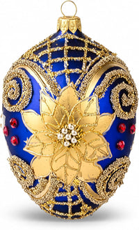 Faberge Egg Hand Blown Glass Christmas Ornaments Balls Sapphire Matte 5 in