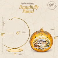 Hand Blown Glass Ball Christmas Ornament, 6 in, Blast Gold - image 2