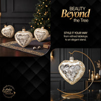 Hand Blown Glass Christmas Heart Ornaments, Royal Silver 4 in - image 6