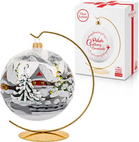 Hand Blown Glass Christmas Ornaments Ball, First Snow White 6 in + Stand