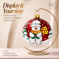 Blown Glass Christmas Ornaments Ball, Snowman & Mistletoe Burgundy 3 in - image 3