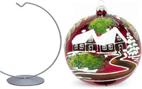 Hand Blown Glass Christmas Ornaments Ball, Countryside Burgundy 6in + Stand