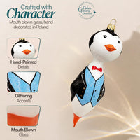 Penguin Glass Christmas Ornaments Balls Hand Blown Black Tie 5.25 in - image 4