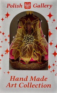 Hand Blown Glass Christmas Bells Ornaments, Poinsettia Burgundy 4 in - image 7
