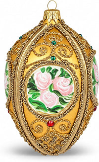 Faberge Egg Hand Blown Glass Christmas Ornaments Balls Gold 5 in