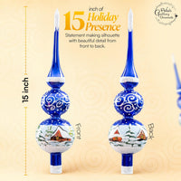 15 Inch Blue Gloss Spitz Glass Christmas Tree Topper Mouth Blown by Polish Artisans and Ha - image 3