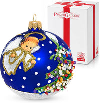 Hand Blown Glass Christmas Ornaments Ball, Angel & House Navy Blue 3 in