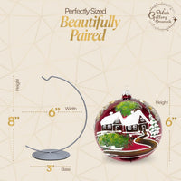 Hand Blown Glass Christmas Ornaments Ball, Countryside Burgundy 6in + Stand - image 2