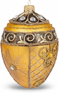 Faberge Egg Hand Blown Glass Christmas Ornaments Balls Gold 5 in
