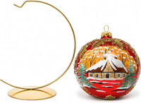 Hand Blown Glass Christmas Ornaments Ball, Gilded Mistletoe Red 6in + Stand