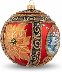 Polish Hand Blown Glass Christmas Ornaments Ball, Wintry Gold 5 in