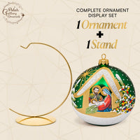 Polish Hand Blown Glass Christmas Ornaments Ball Nativity Green + Stand - image 3