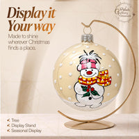 Blown Glass Christmas Ornaments Ball, Snowman & Mistletoe Vanilla Gold 3 in - image 4