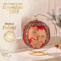 Hand Blown Glass Christmas Ornaments Ball, Wintry Gold 8 in + Stand - image 2