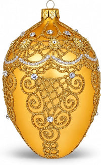 Faberge Egg Hand Blown Glass Christmas Ornaments Balls Gold 5 in