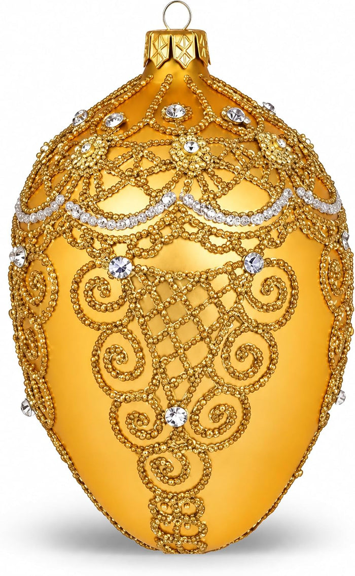 Faberge Egg Hand Blown Glass Christmas Ornaments Balls Gold 5 in
