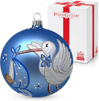 Hand Blown Glass Christmas Ornaments Ball, Baby's 1st Christmas Blue 5 in
