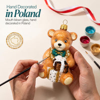 Teddy Glass Christmas Ornaments Balls Hand Blown Bear with Gift 3.5 in - image 6