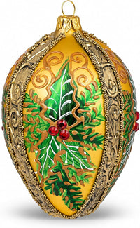 Faberge Egg Hand Blown Glass Christmas Ornaments Balls Gold 5 in