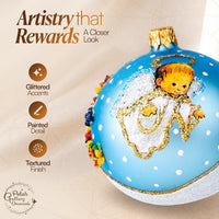 Christmas Ornament, Angel with House and Holiday Tree, Blown Glass Ball 3-inch (Blue) - image 5