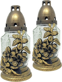AM Decor Cemetery Memorial Candle | Gravesite Remembrance Decoration| Glass Lantern Europe