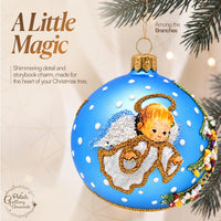 Hand Blown Glass Christmas Ornaments Ball, Baby's 1st Christmas Blue 3 in - image 4