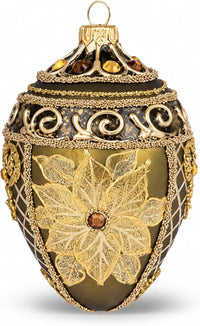 Faberge Egg Hand Blown Glass Christmas Ornaments Balls Olive Green 5 in