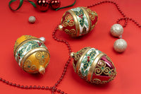 Faberge Egg Hand Blown Glass Christmas Ornaments Balls Burgundy Gloss 5 in - image 2