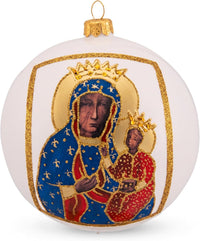 Hand Blown Glass Christmas Ornaments Ball, Black Madonna White 5 in