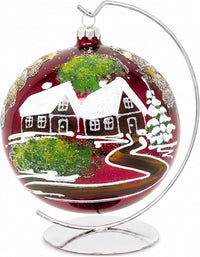Hand Blown Glass Christmas Ornaments Ball, Countryside Burgundy 6in + Stand - image 2
