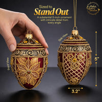 Faberge Egg Hand Blown Glass Christmas Ornaments Balls Burgundy Matte 5 in - image 3