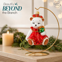 Polar Glass Christmas Ornaments Balls Hand Blown Bear in Red Dress 3.5 in - image 6