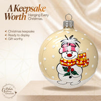 Blown Glass Christmas Ornaments Ball, Snowman & Mistletoe Vanilla Gold 3 in - image 8
