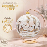 Polish Hand Blown Glass Christmas Ornaments Ball White Cottage + Stand - image 5