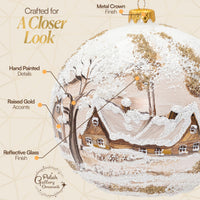 Polish Hand Blown Glass Christmas Ornaments Ball White Cottage + Stand - image 4