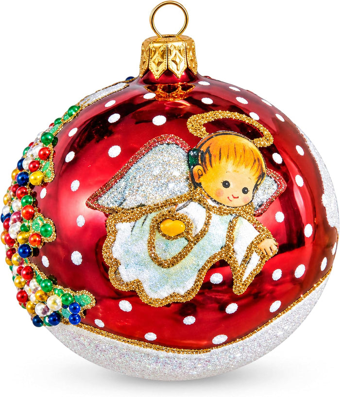 Hand Blown Glass Christmas Ornaments Ball, Angel & House Burgundy 3 in